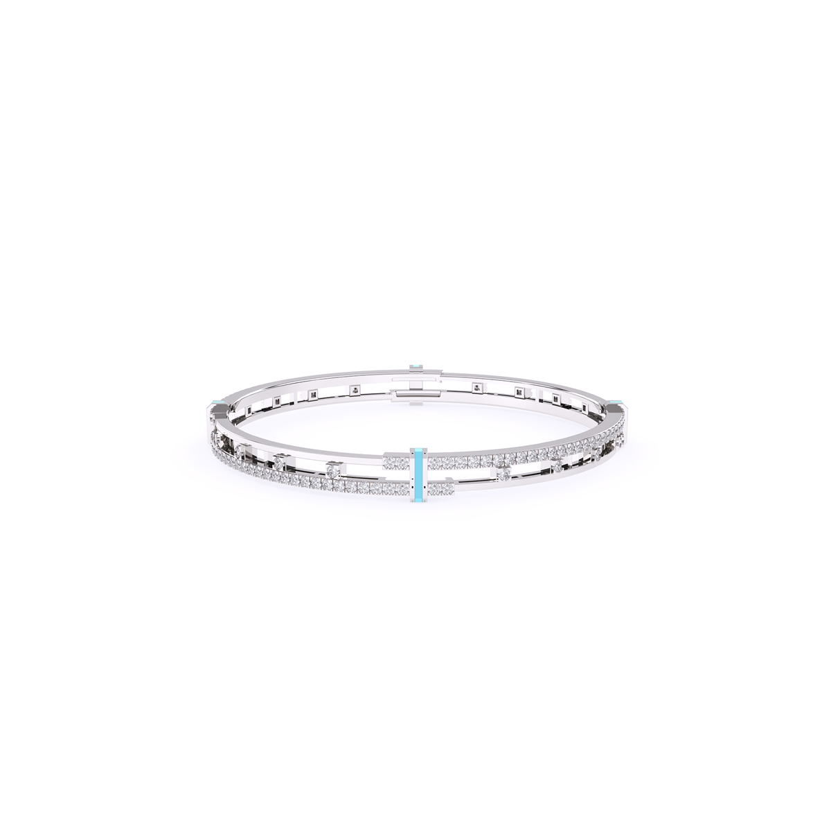 Stylish Round Diamond Two Row Bangle